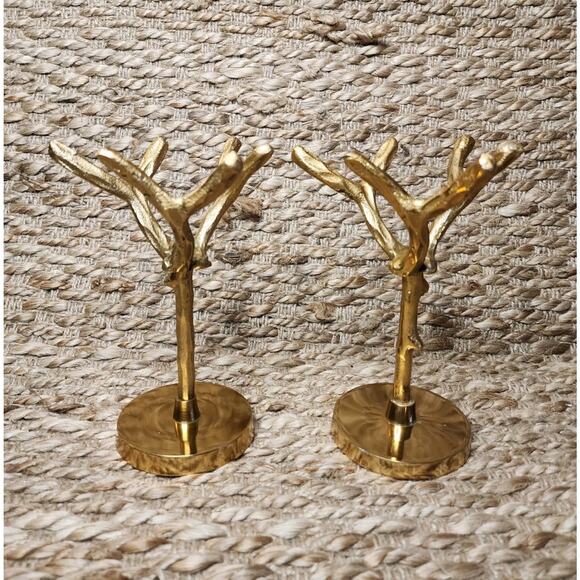 Vintage Gold Tree Branch Jewelry Display Key Holders Home Decor Shabby Chic Boho - Picture 1 of 12
